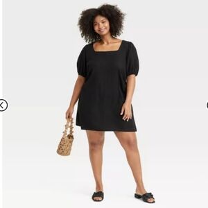 Women's Linen Short Sleeve Black Mini Sundress - A New Day Size 17- XL